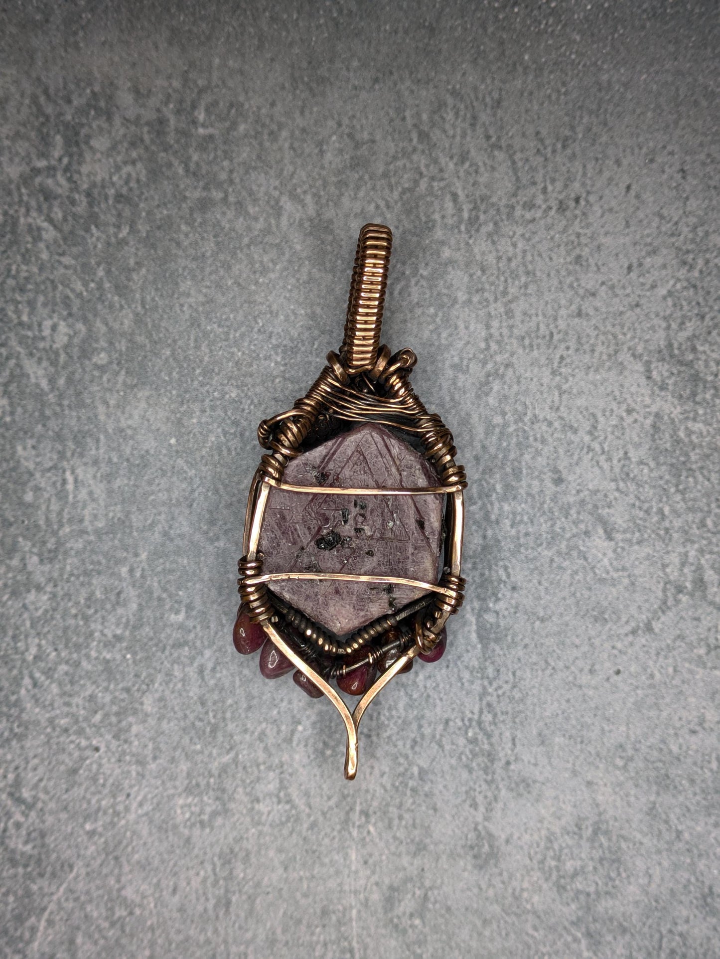 Ruby Pendant | Copper - Wire Wrapped Handmade Jewelry | Natural Crystal | Boho | 24 inch copper plated chain included