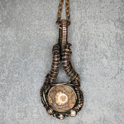 Fossilized Coral & Opal Pendant | Copper - Wire Wrapped Handmade Jewelry | Natural Crystal | Boho | 24 inch copper plated chain included