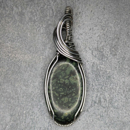 Kambaba Jasper Pendant | Sterling Silver - Wire Wrapped Handmade Jewelry | Natural Crystal | 20 inch stainless steel chain included