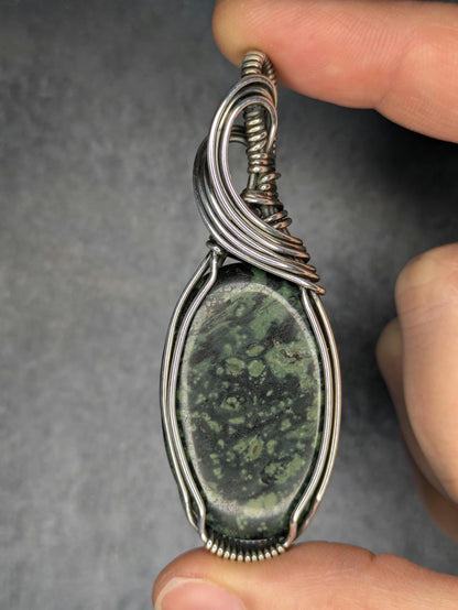 Kambaba Jasper Pendant | Sterling Silver - Wire Wrapped Handmade Jewelry | Natural Crystal | 20 inch stainless steel chain included