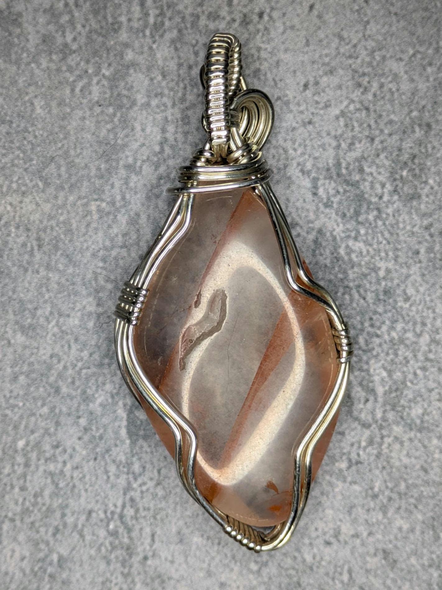 Hemtoid Quartz Pendant | Sterling Silver - Wire Wrapped Handmade Jewelry | Natural Crystal | 20 inch stainless steel chain included
