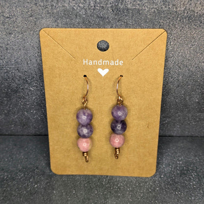 Lepidolite & Rhodonite Copper and Natural Stone Earring Pair