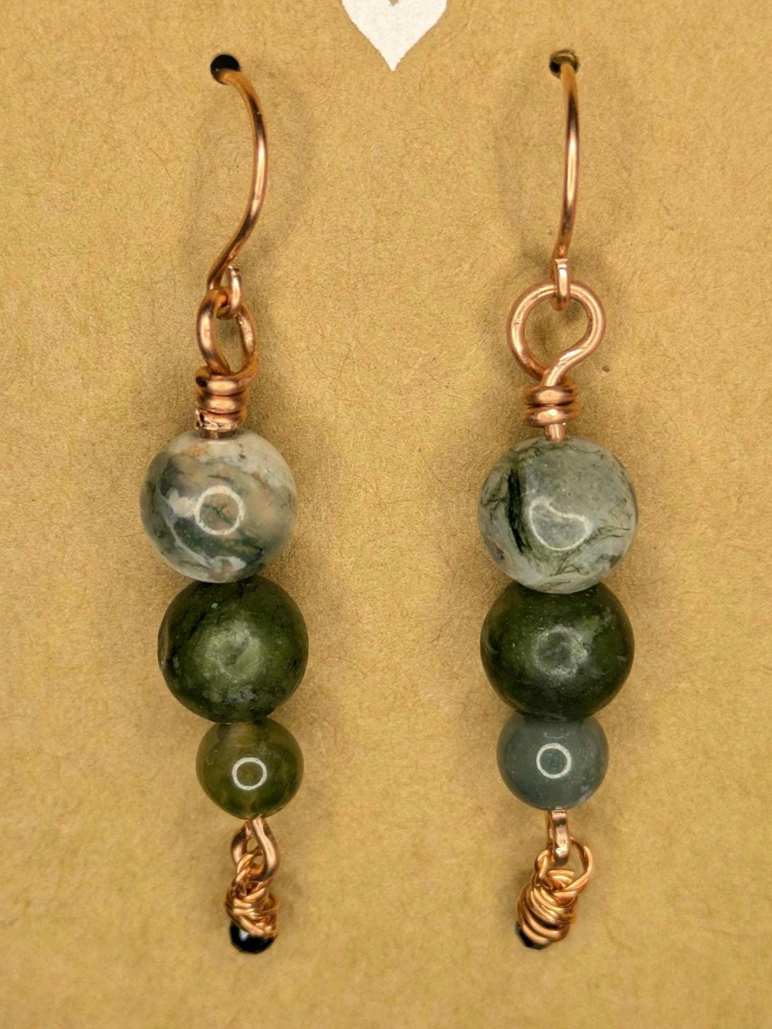 Moss Agate Copper and Natural Stone Earring Pair