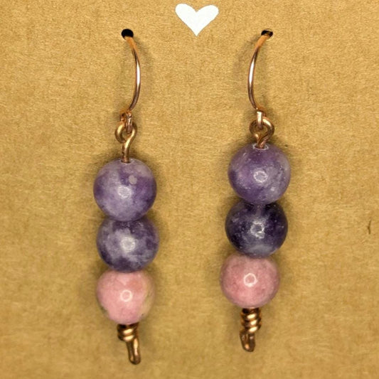 Lepidolite & Rhodonite Copper and Natural Stone Earring Pair