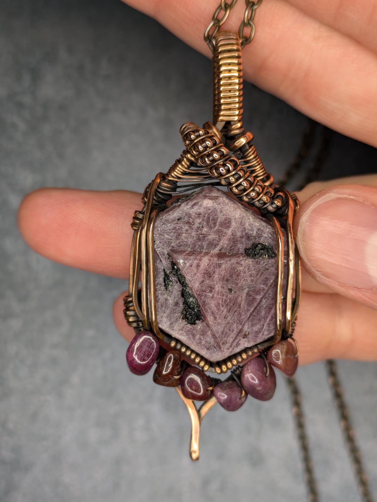 Ruby Pendant | Copper - Wire Wrapped Handmade Jewelry | Natural Crystal | Boho | 24 inch copper plated chain included