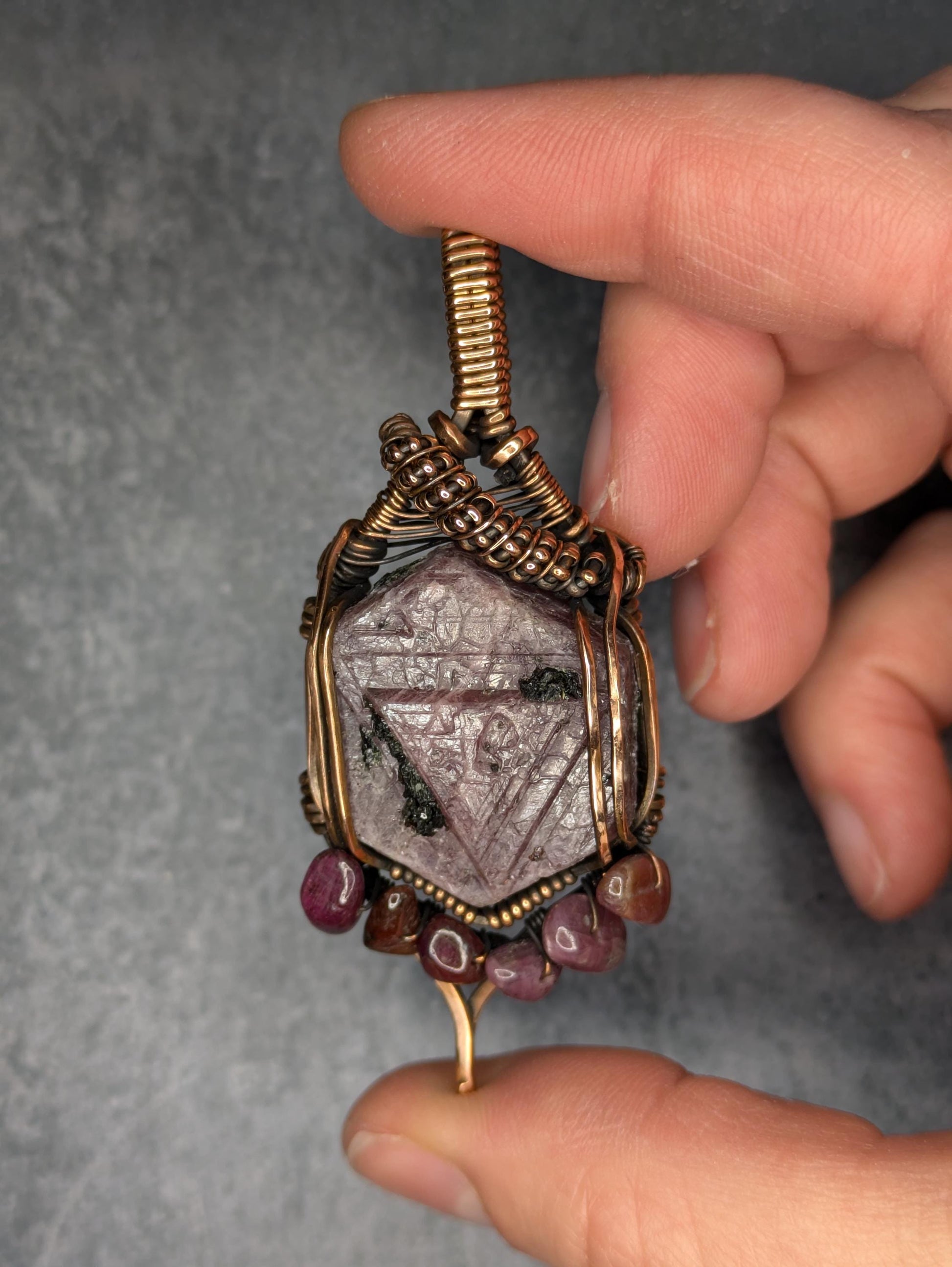 Ruby Pendant | Copper - Wire Wrapped Handmade Jewelry | Natural Crystal | Boho | 24 inch copper plated chain included