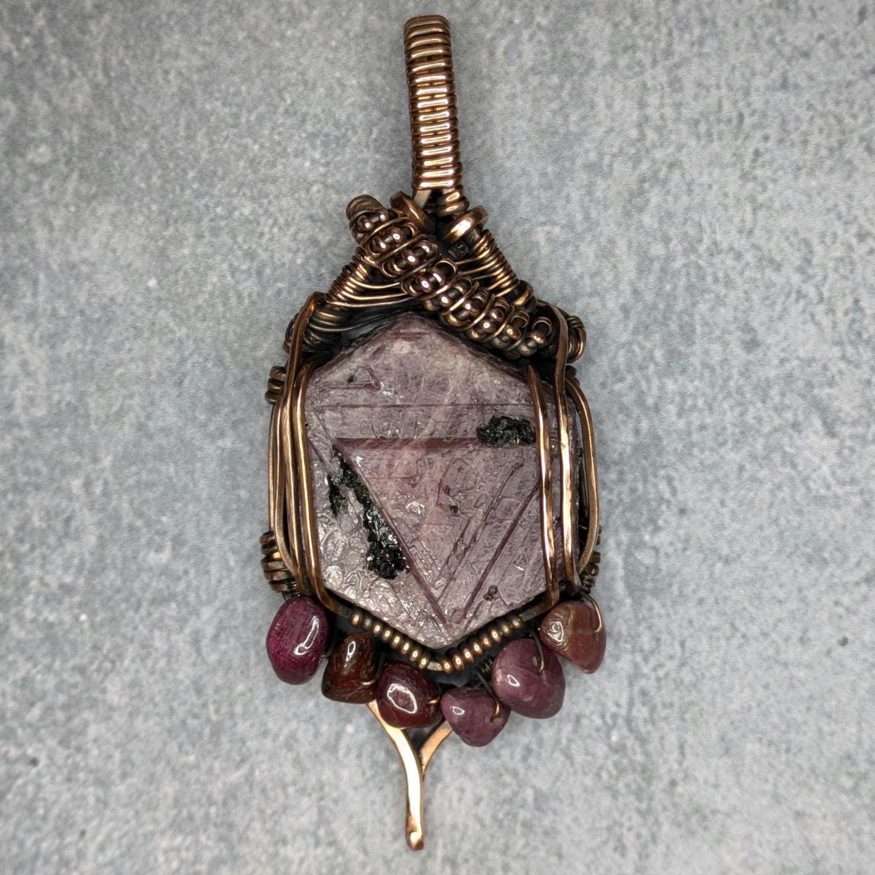 Ruby Pendant | Copper - Wire Wrapped Handmade Jewelry | Natural Crystal | Boho | 24 inch copper plated chain included