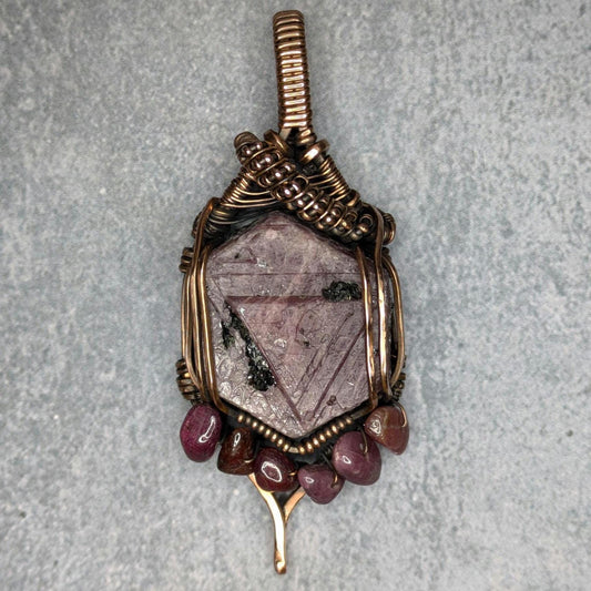 Ruby Pendant | Copper - Wire Wrapped Handmade Jewelry | Natural Crystal | Boho | 24 inch copper plated chain included
