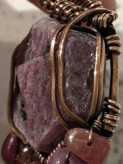 Ruby Pendant | Copper - Wire Wrapped Handmade Jewelry | Natural Crystal | Boho | 24 inch copper plated chain included