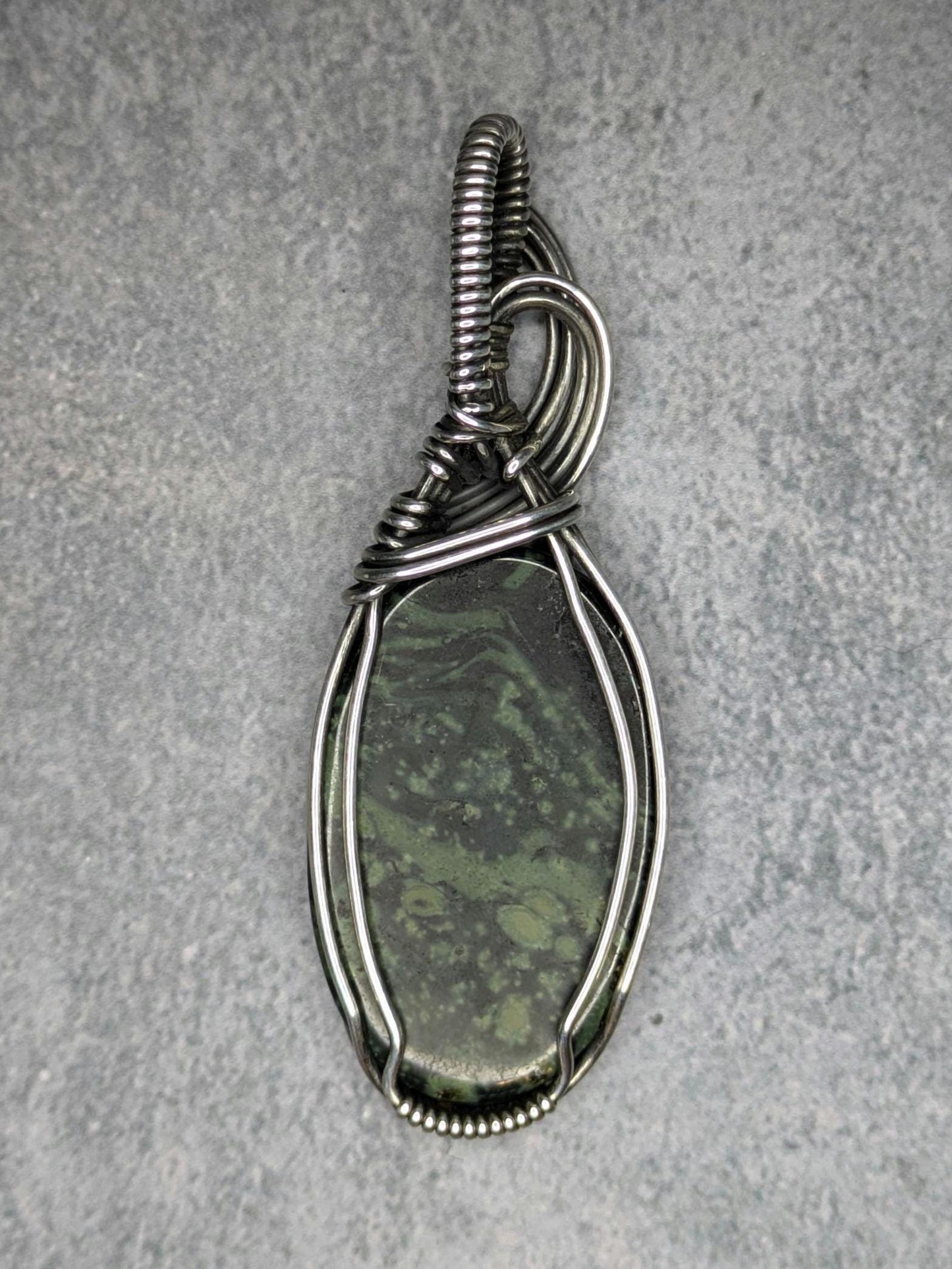 Kambaba Jasper Pendant | Sterling Silver - Wire Wrapped Handmade Jewelry | Natural Crystal | 20 inch stainless steel chain included