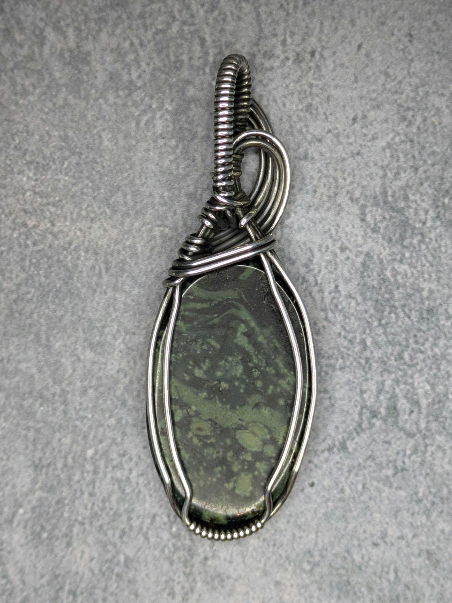 Kambaba Jasper Pendant | Sterling Silver - Wire Wrapped Handmade Jewelry | Natural Crystal | 20 inch stainless steel chain included