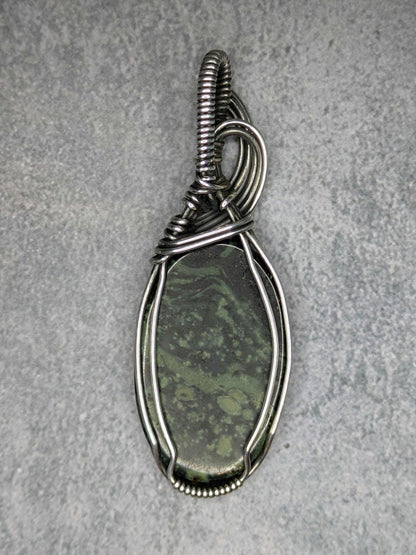 Kambaba Jasper Pendant | Sterling Silver - Wire Wrapped Handmade Jewelry | Natural Crystal | 20 inch stainless steel chain included