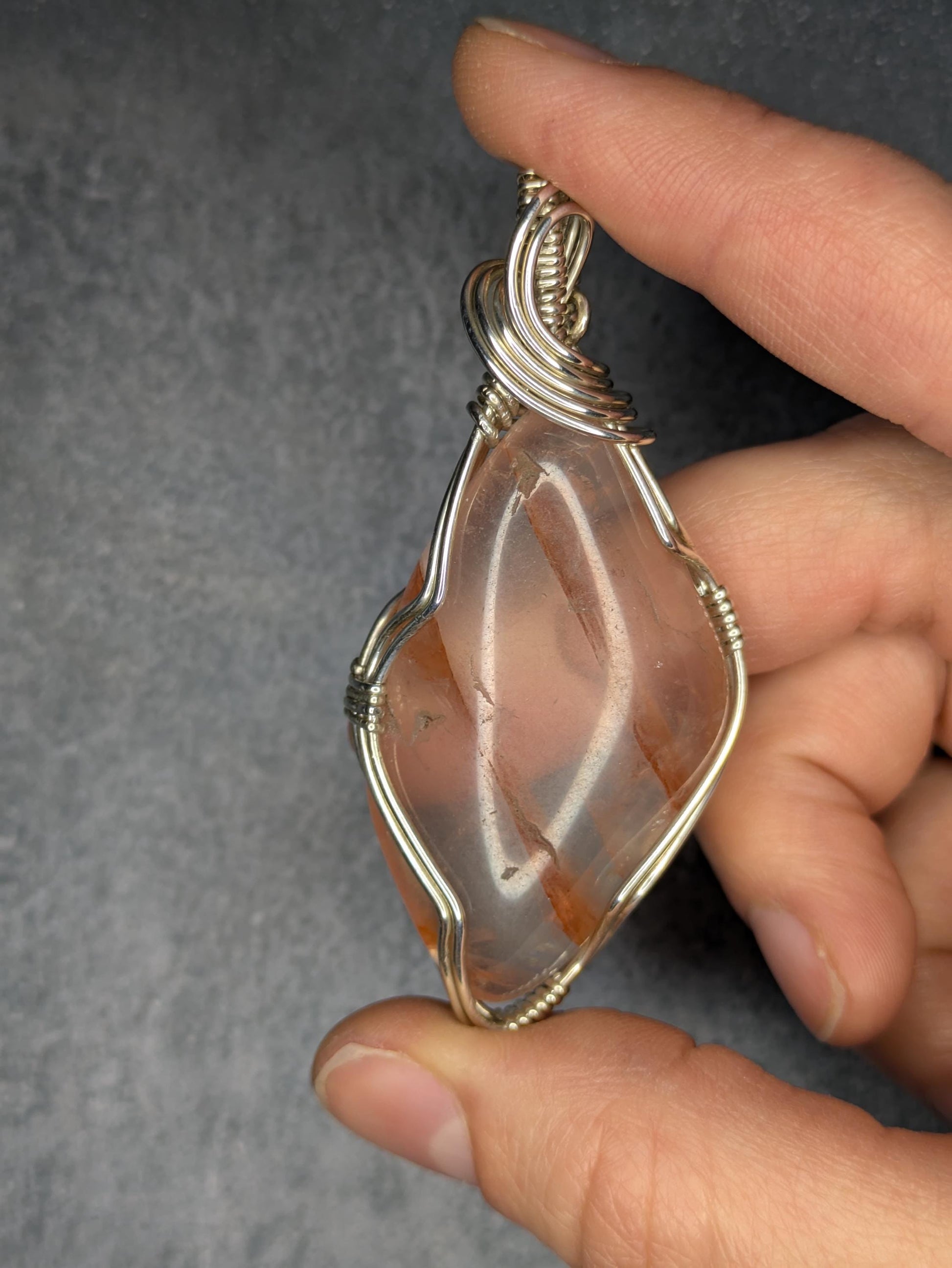 Hemtoid Quartz Pendant | Sterling Silver - Wire Wrapped Handmade Jewelry | Natural Crystal | 20 inch stainless steel chain included
