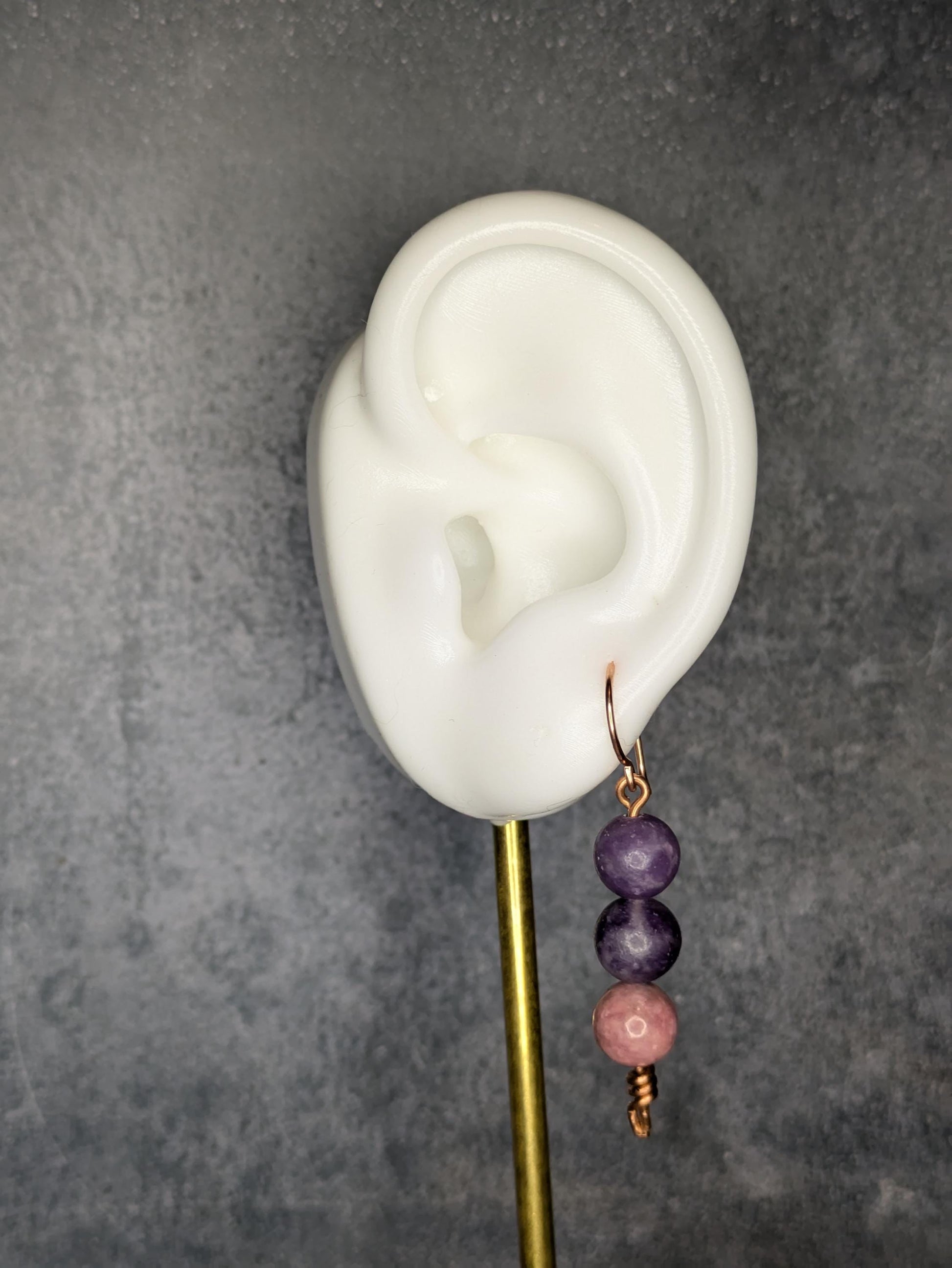 Lepidolite & Rhodonite Copper and Natural Stone Earring Pair