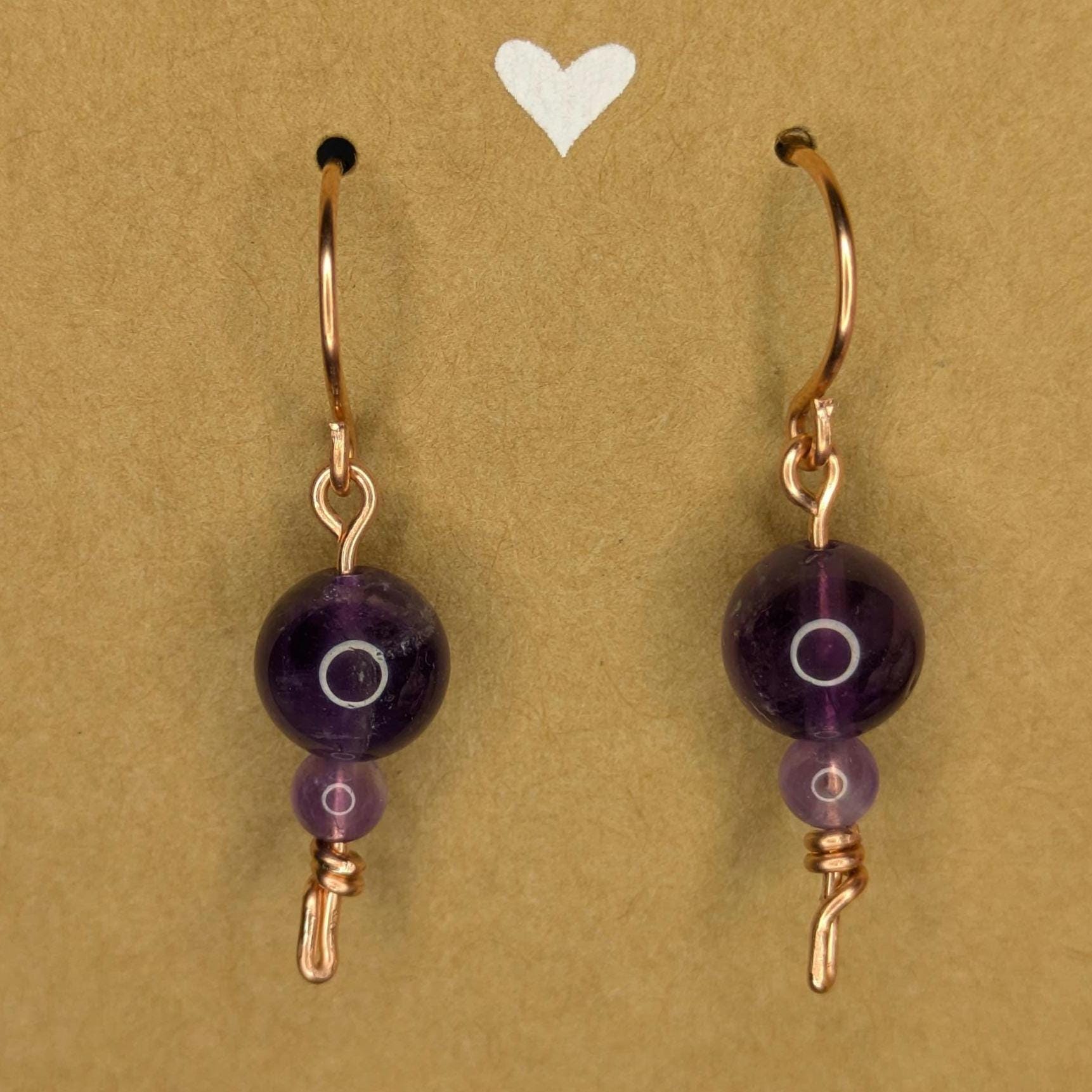 Amethyst Copper and Natural Stone Earring Pair