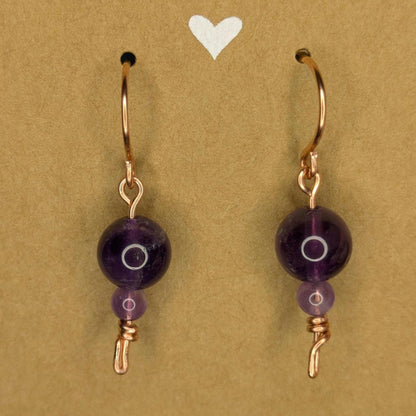 Amethyst Copper and Natural Stone Earring Pair