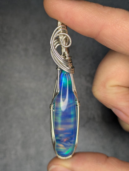 Aurora Opal Pendant | Sterling Silver - Wire Wrapped Handmade Jewelry | 20 inch stainless steel chain included