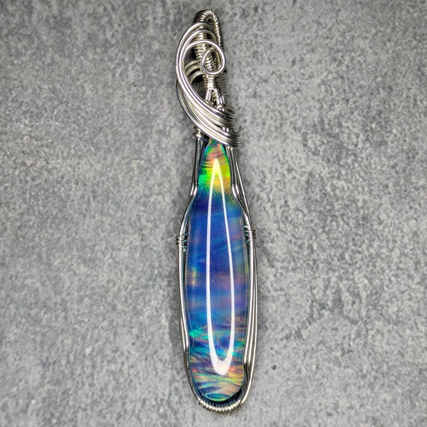 Aurora Opal Pendant | Sterling Silver - Wire Wrapped Handmade Jewelry | 20 inch stainless steel chain included