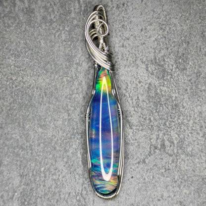 Aurora Opal Pendant | Sterling Silver - Wire Wrapped Handmade Jewelry | 20 inch stainless steel chain included