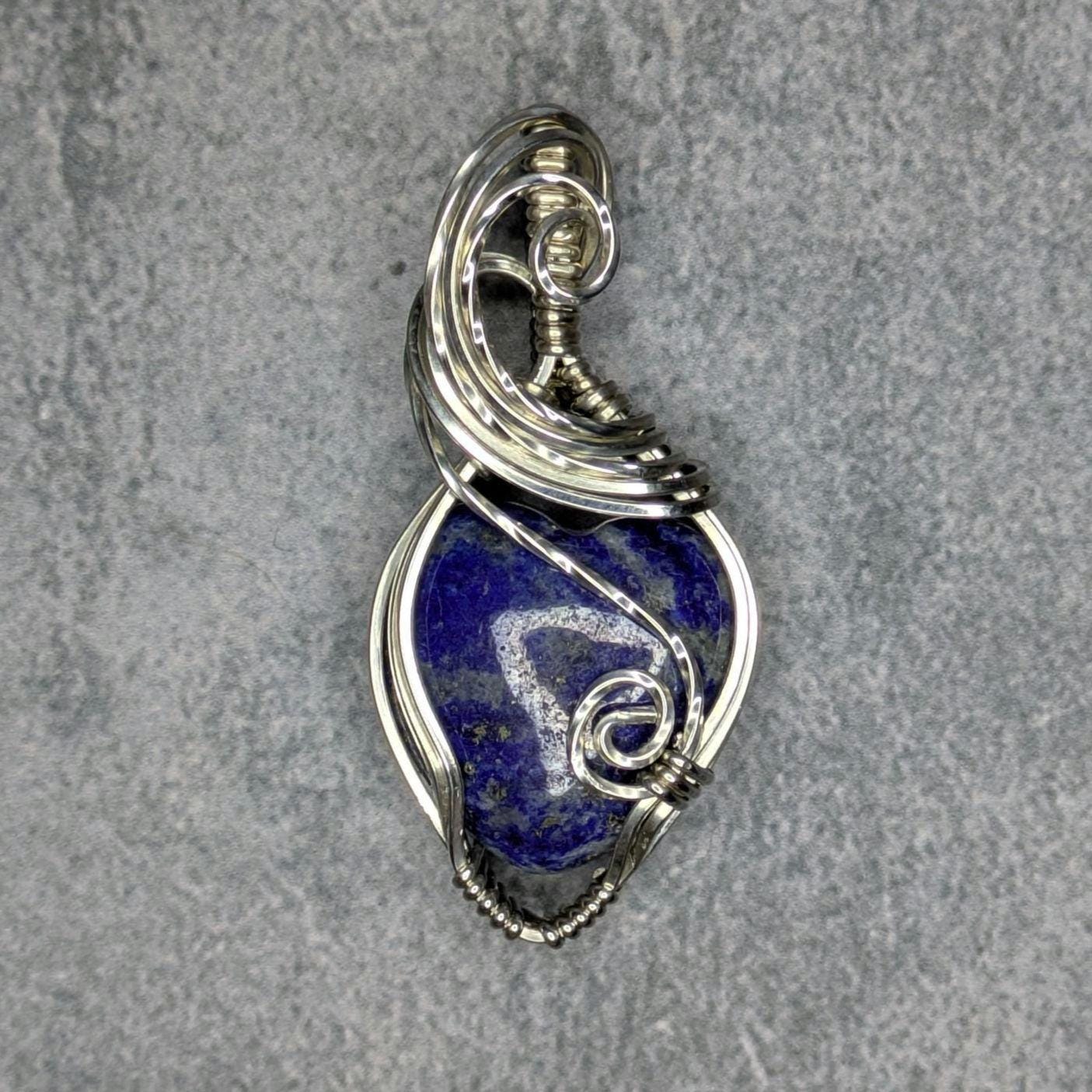Lapis Lazuli Pendant | Sterling Silver - Wire Wrapped Handmade Jewelry | Natural Crystal | 20 inch stainless steel chain included