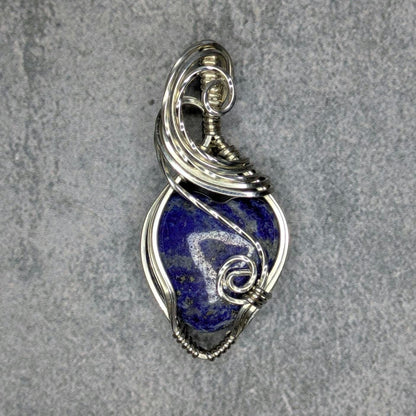 Lapis Lazuli Pendant | Sterling Silver - Wire Wrapped Handmade Jewelry | Natural Crystal | 20 inch stainless steel chain included