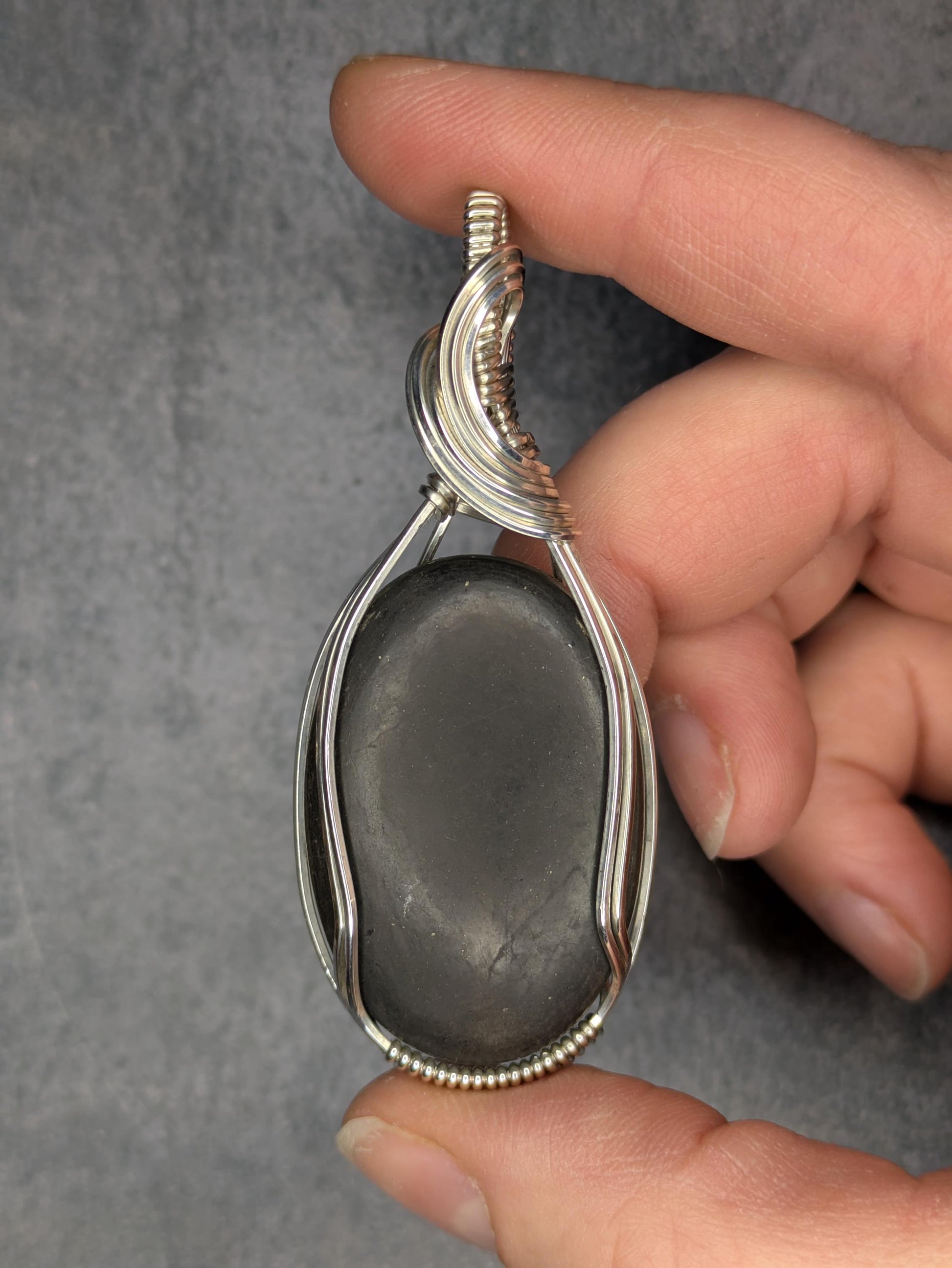 Shungite Pendant | Sterling Silver - Wire Wrapped Handmade Jewelry | Natural Crystal | 20 inch stainless steel chain included