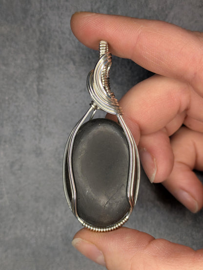 Shungite Pendant | Sterling Silver - Wire Wrapped Handmade Jewelry | Natural Crystal | 20 inch stainless steel chain included