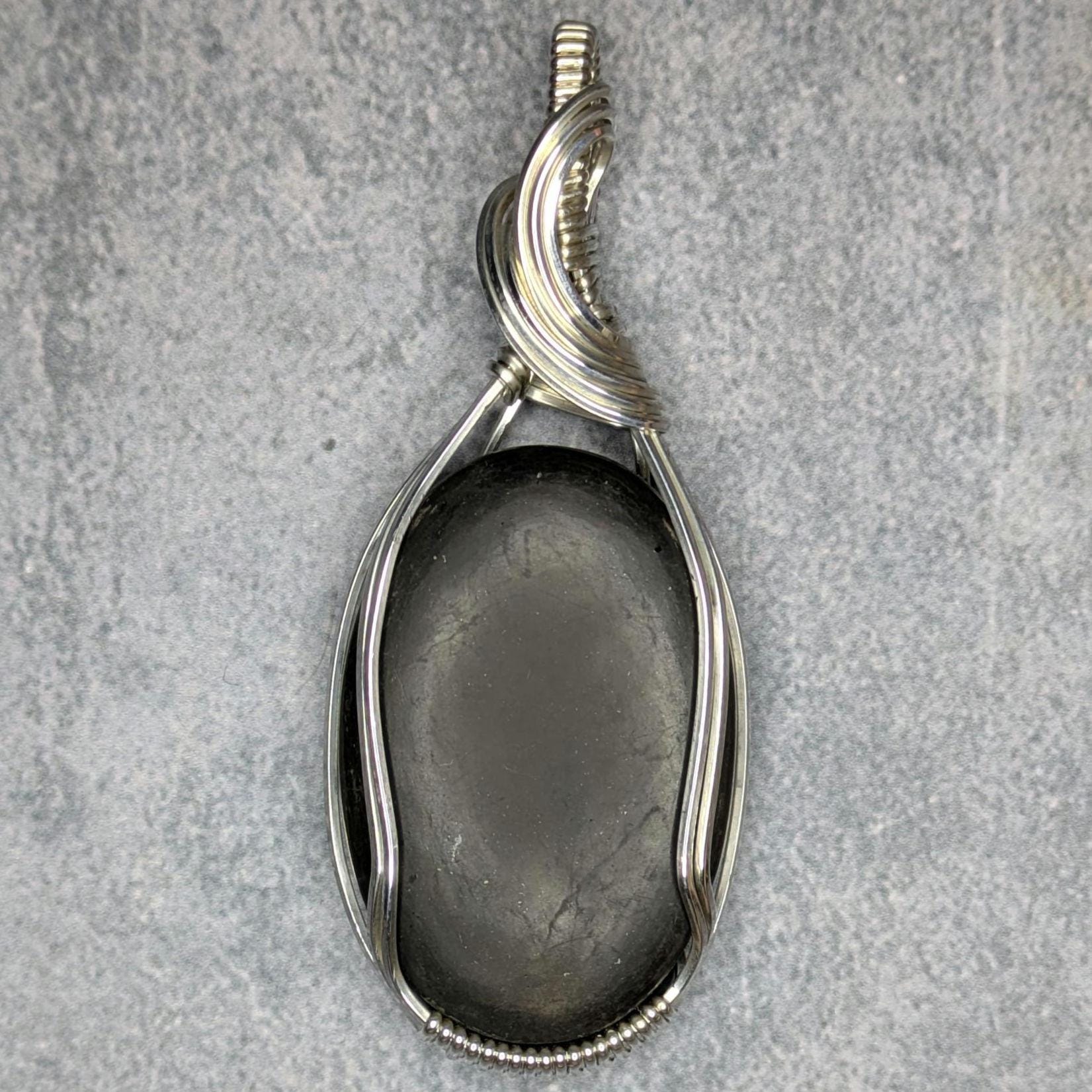 Shungite Pendant | Sterling Silver - Wire Wrapped Handmade Jewelry | Natural Crystal | 20 inch stainless steel chain included