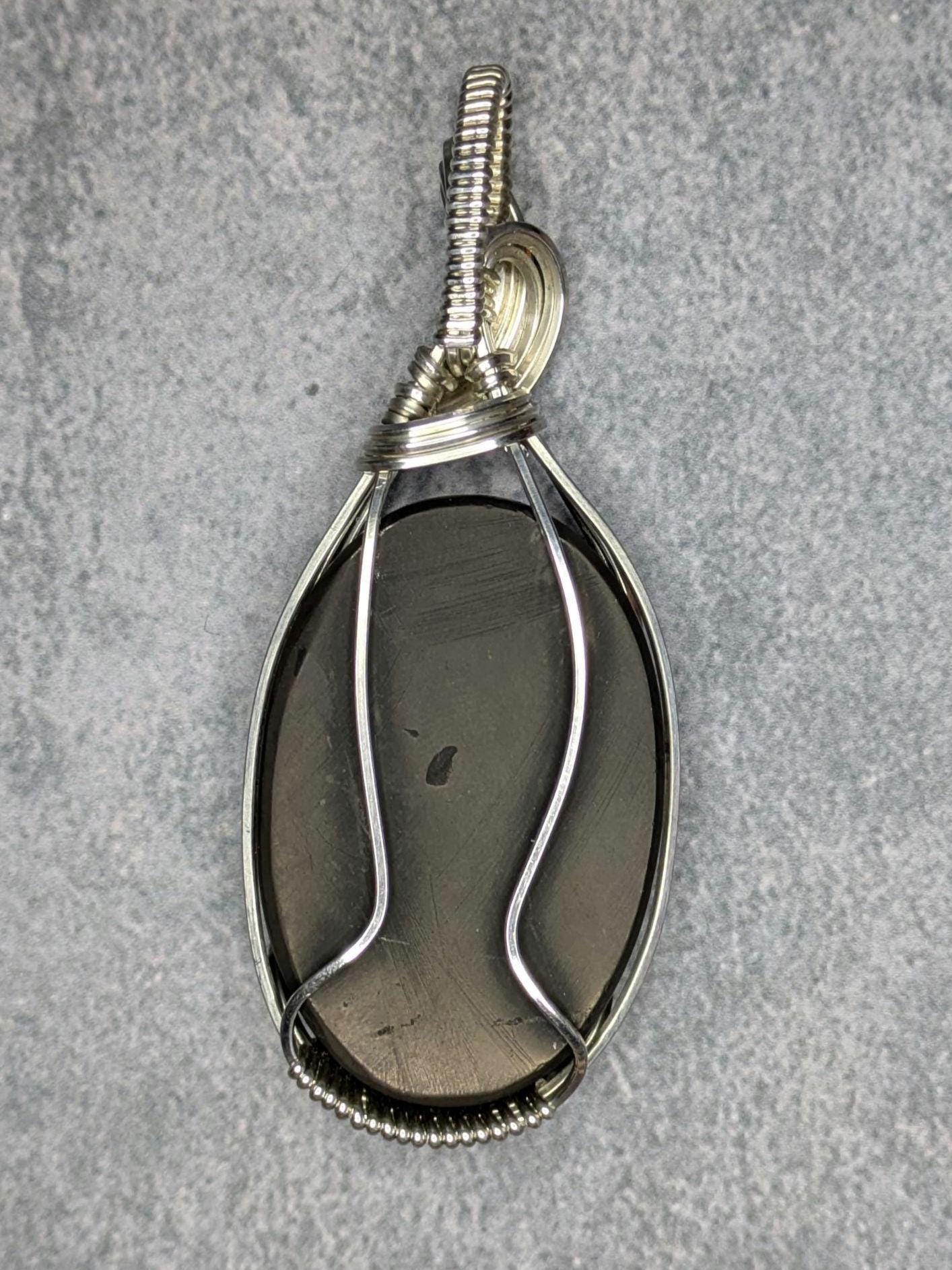Shungite Pendant | Sterling Silver - Wire Wrapped Handmade Jewelry | Natural Crystal | 20 inch stainless steel chain included