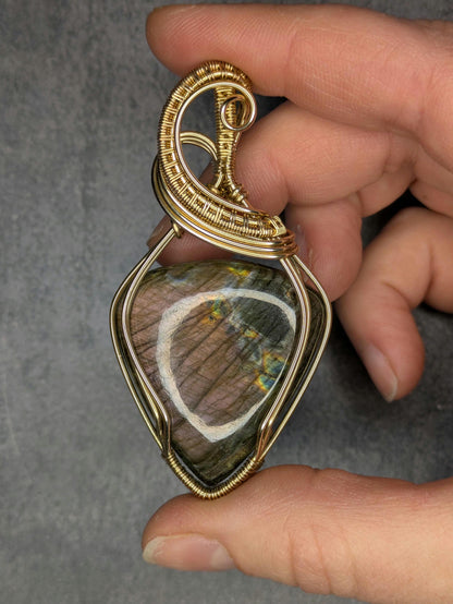 Labradorite Pendant | 14kt Gold Fill - Wire Wrapped Handmade Jewelry | Natural Crystal | Boho | 16 inch 14kt Gold Fill chain included