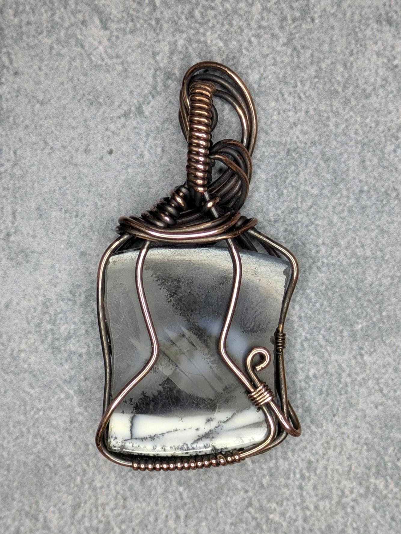 Dendritic "Opal" Pendant | Copper - Wire Wrapped Handmade Jewelry | Natural Crystal | Boho | 24 inch copper plated chain included