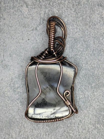 Dendritic "Opal" Pendant | Copper - Wire Wrapped Handmade Jewelry | Natural Crystal | Boho | 24 inch copper plated chain included