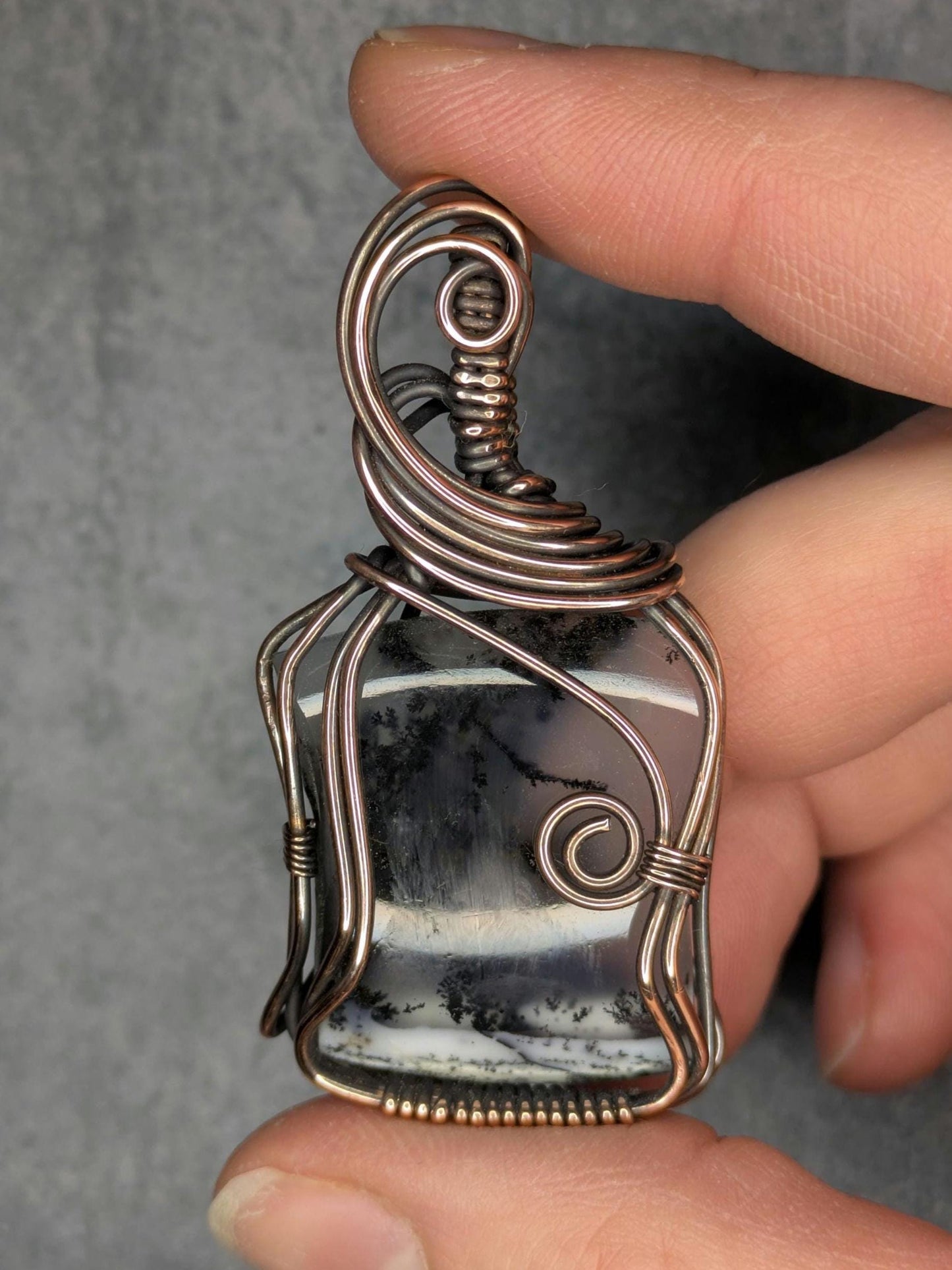 Dendritic "Opal" Pendant | Copper - Wire Wrapped Handmade Jewelry | Natural Crystal | Boho | 24 inch copper plated chain included