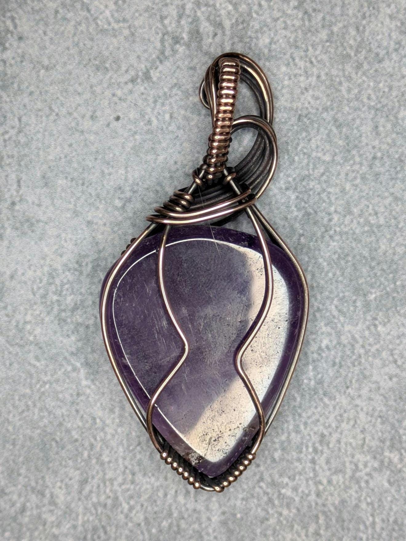 Amethyst Pendant | Copper - Wire Wrapped Handmade Jewelry | Natural Crystal | Boho | 24 inch copper plated chain included