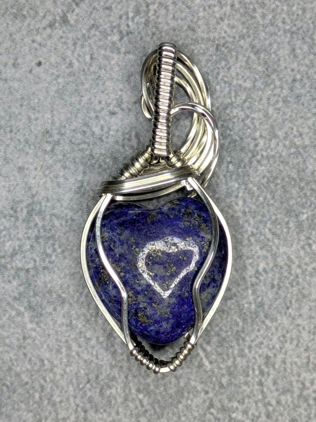 Lapis Lazuli Pendant | Sterling Silver - Wire Wrapped Handmade Jewelry | Natural Crystal | 20 inch stainless steel chain included