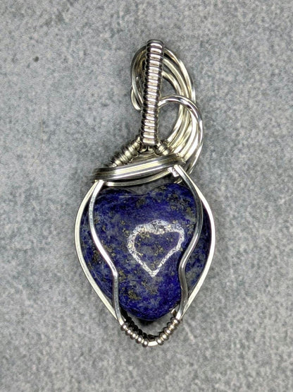 Lapis Lazuli Pendant | Sterling Silver - Wire Wrapped Handmade Jewelry | Natural Crystal | 20 inch stainless steel chain included