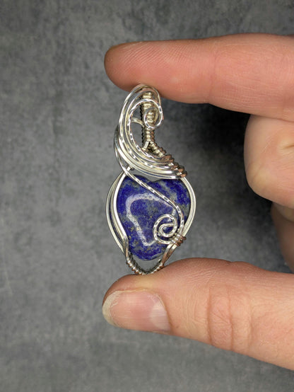 Lapis Lazuli Pendant | Sterling Silver - Wire Wrapped Handmade Jewelry | Natural Crystal | 20 inch stainless steel chain included