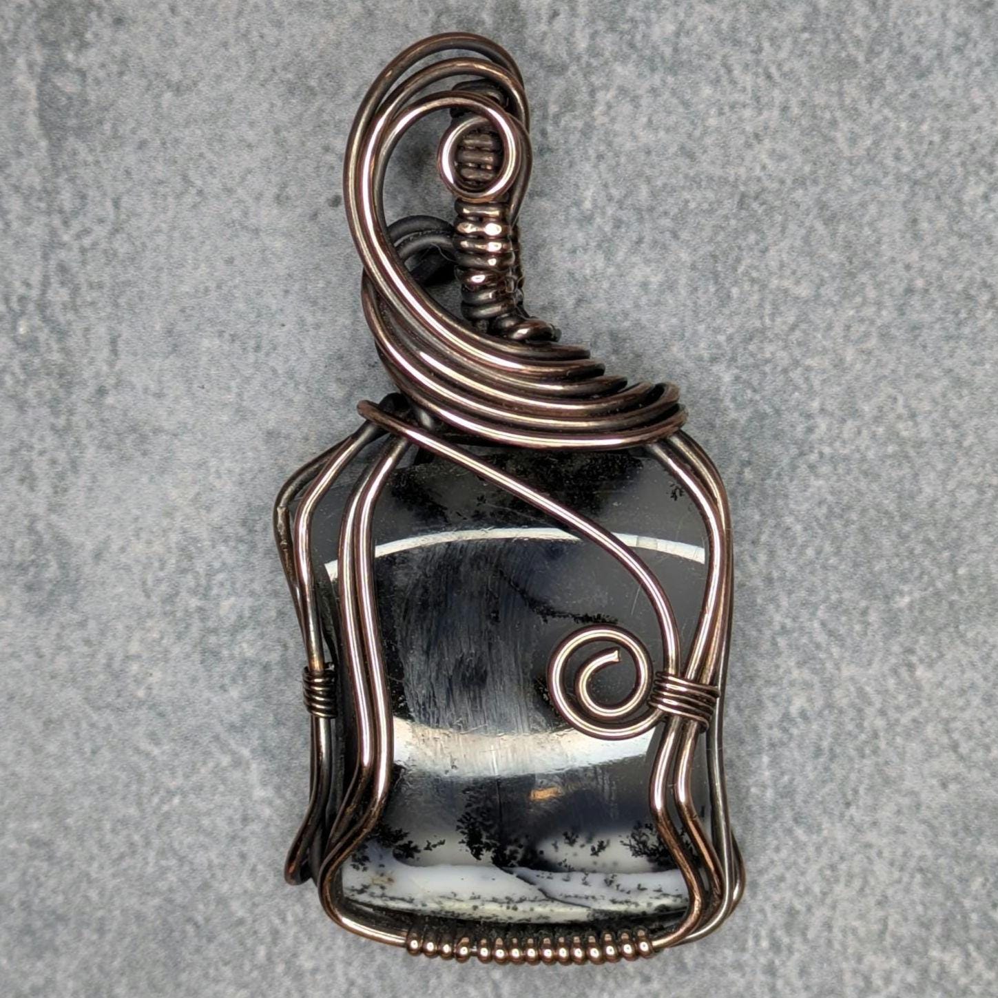 Dendritic "Opal" Pendant | Copper - Wire Wrapped Handmade Jewelry | Natural Crystal | Boho | 24 inch copper plated chain included