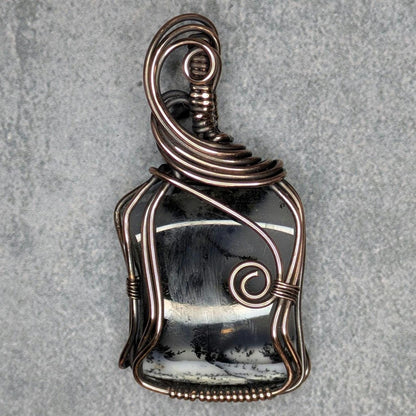 Dendritic "Opal" Pendant | Copper - Wire Wrapped Handmade Jewelry | Natural Crystal | Boho | 24 inch copper plated chain included