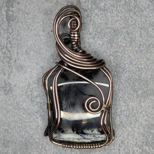 Dendritic "Opal" Pendant | Copper - Wire Wrapped Handmade Jewelry | Natural Crystal | Boho | 24 inch copper plated chain included