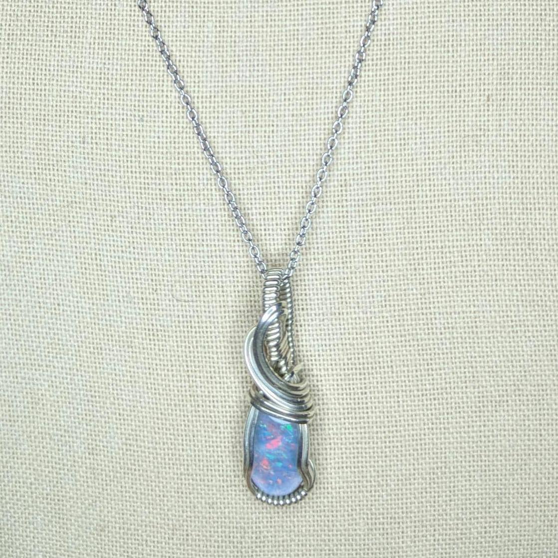 Australian Opal Triplet Pendant | Sterling Silver - Wire Wrapped Handmade Jewelry | Natural Crystal | 20 inch stainless steel chain included