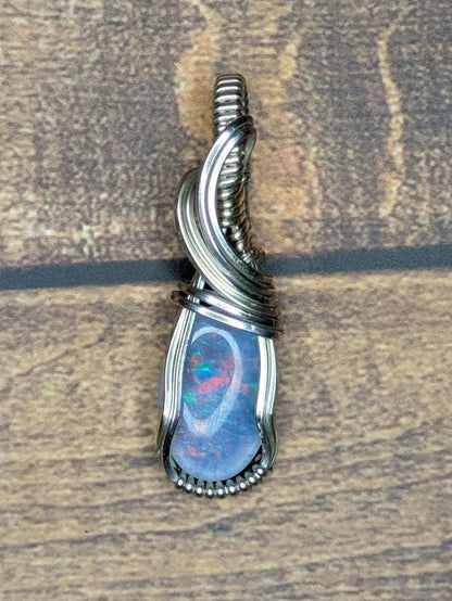 Australian Opal Triplet Pendant | Sterling Silver - Wire Wrapped Handmade Jewelry | Natural Crystal | 20 inch stainless steel chain included