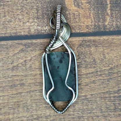 Emerald Biotite Pendant | Sterling Silver - Wire Wrapped Handmade Jewelry | Natural Crystal | 20 inch stainless steel chain included