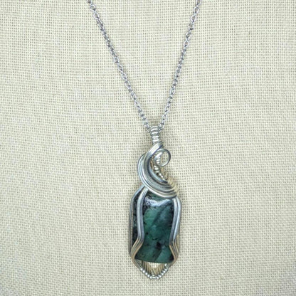 Emerald Biotite Pendant | Sterling Silver - Wire Wrapped Handmade Jewelry | Natural Crystal | 20 inch stainless steel chain included