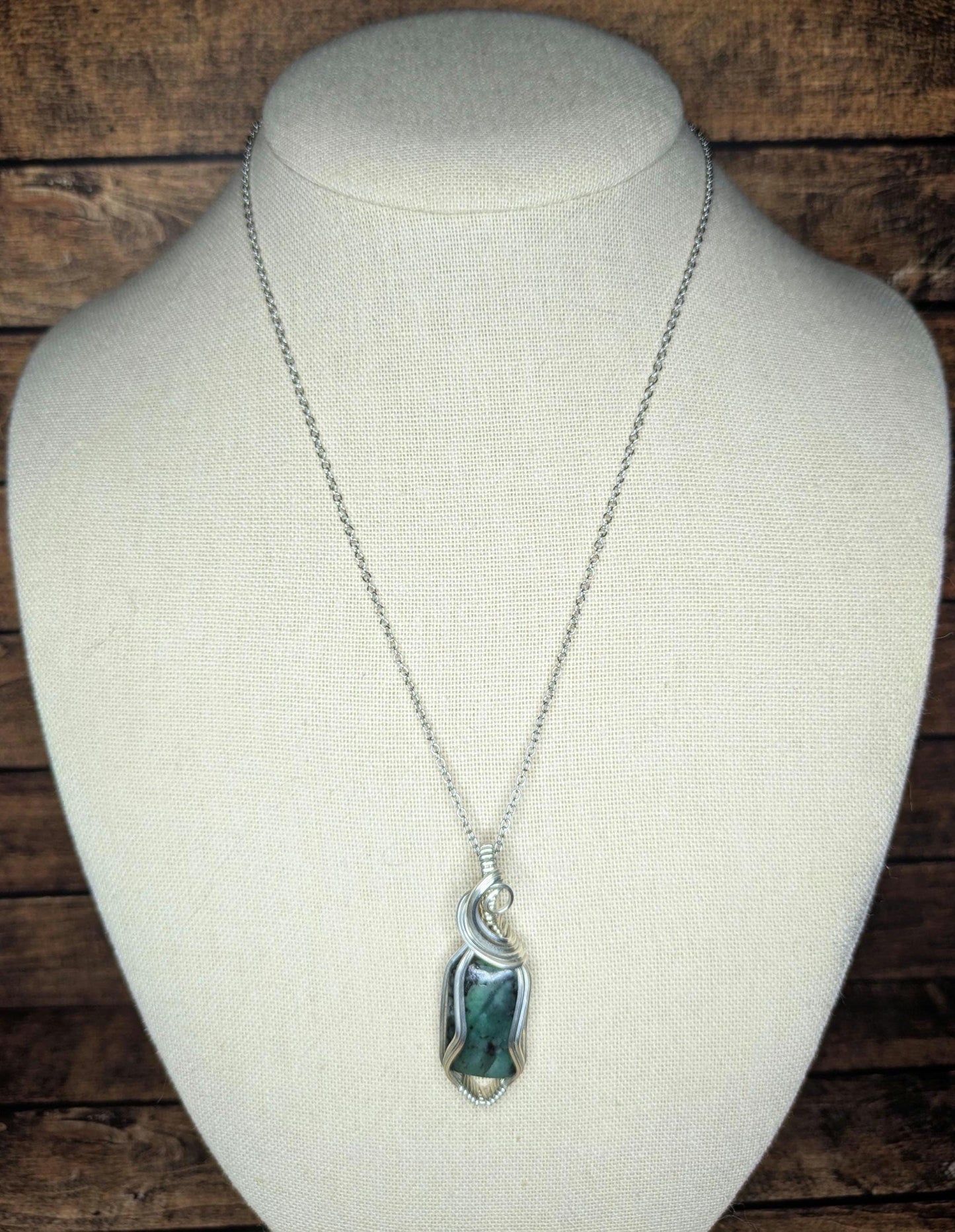 Emerald Biotite Pendant | Sterling Silver - Wire Wrapped Handmade Jewelry | Natural Crystal | 20 inch stainless steel chain included