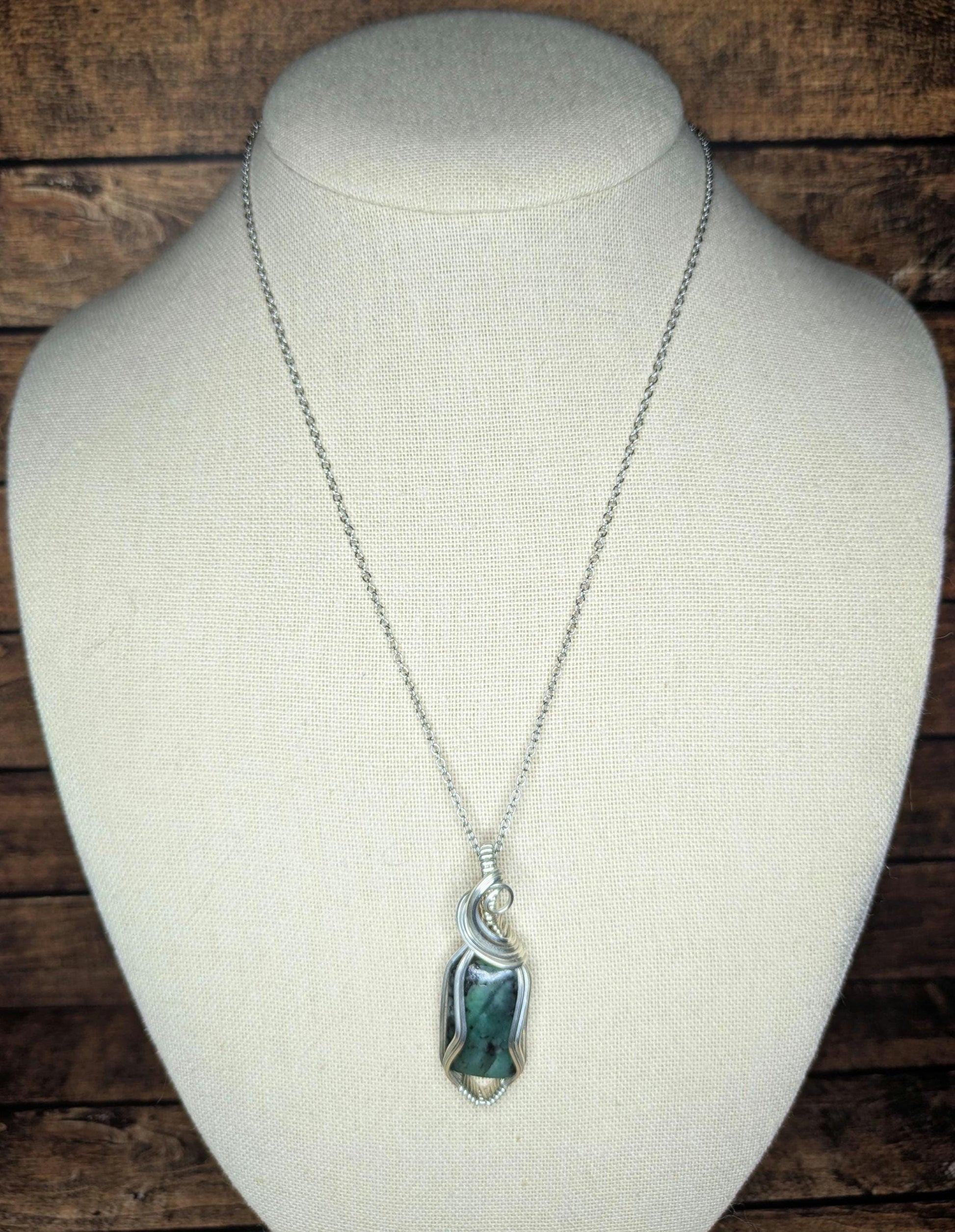 Emerald Biotite Pendant | Sterling Silver - Wire Wrapped Handmade Jewelry | Natural Crystal | 20 inch stainless steel chain included