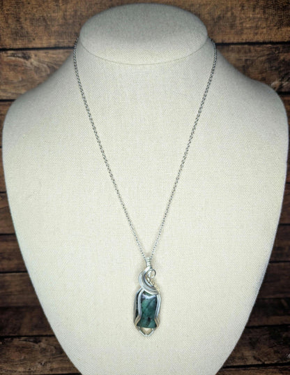 Emerald Biotite Pendant | Sterling Silver - Wire Wrapped Handmade Jewelry | Natural Crystal | 20 inch stainless steel chain included