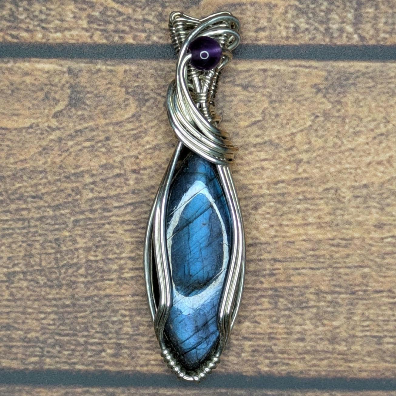 Labradorite Pendant | Sterling Silver - Wire Wrapped Handmade Jewelry | Natural Crystal | 20 inch stainless steel chain included