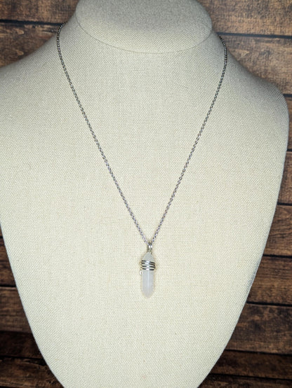Rose Quartz Pendant | Sterling Silver - Wire Wrapped Handmade Jewelry | Natural Crystal | 20 inch stainless steel chain included