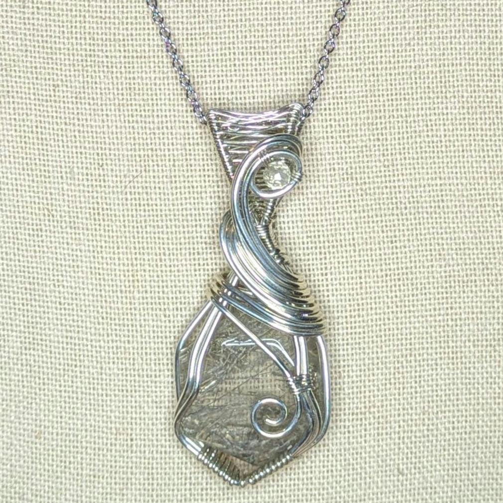 Rutilated Quartz Pendant | Sterling Silver - Wire Wrapped Handmade Jewelry | Natural Crystal | 20 inch stainless steel chain included